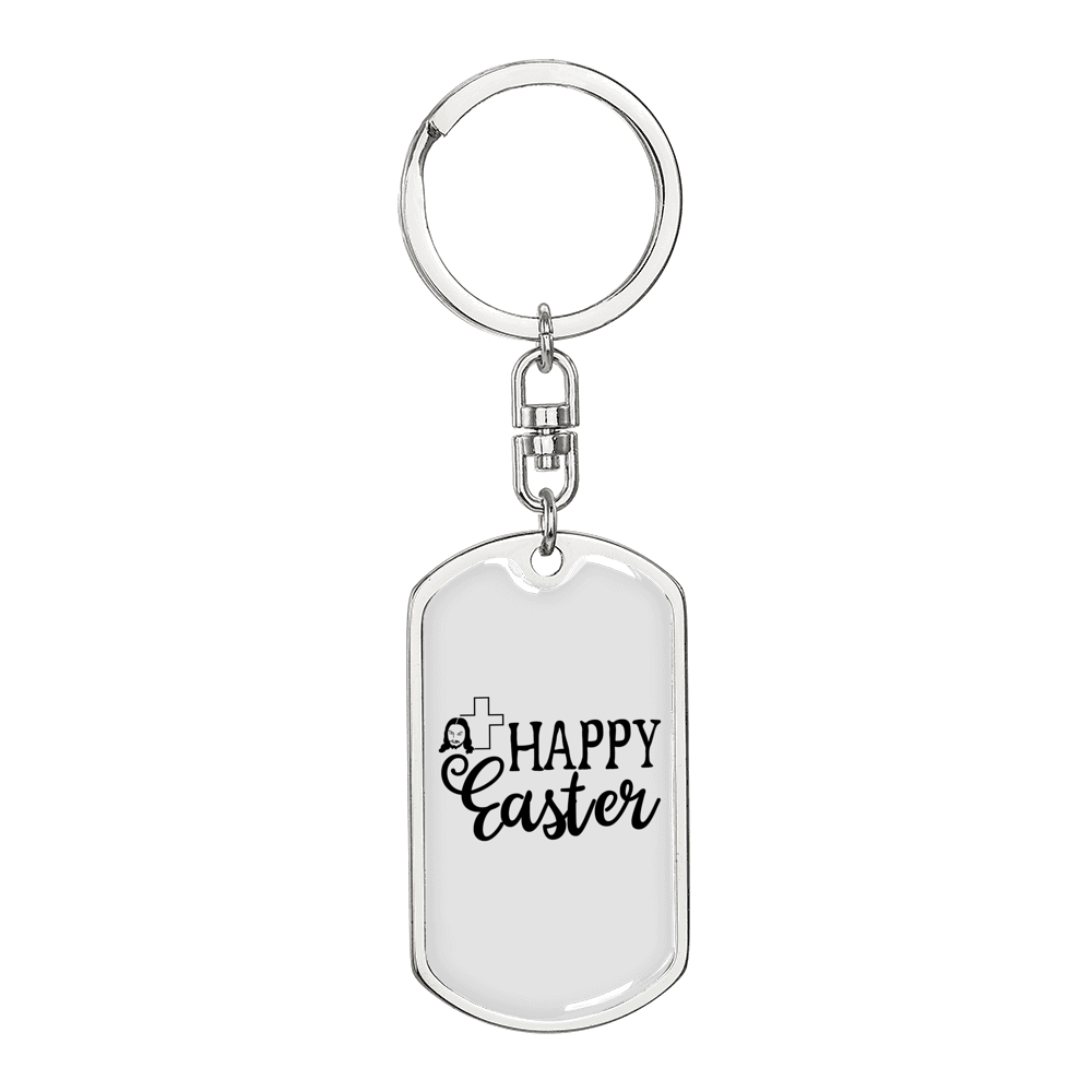 Happy Easter Cross Keychain Stainless Steel or 18k Gold Dog Tag Keyring-Express Your Love Gifts