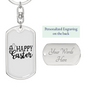 Happy Easter Cross Keychain Stainless Steel or 18k Gold Dog Tag Keyring-Express Your Love Gifts