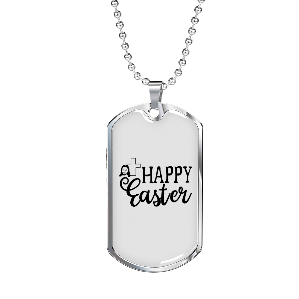 Happy Easter Cross Necklace Stainless Steel or 18k Gold Dog Tag 24" Chain-Express Your Love Gifts