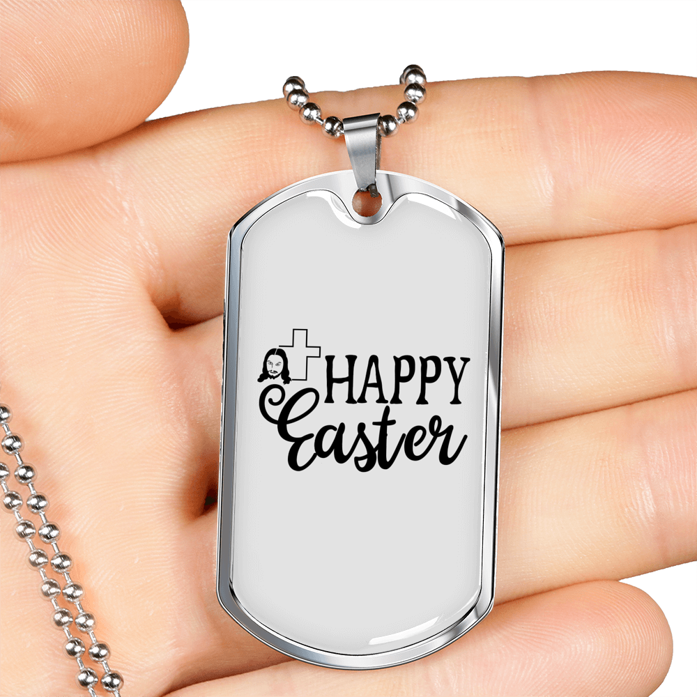 Happy Easter Cross Necklace Stainless Steel or 18k Gold Dog Tag 24" Chain-Express Your Love Gifts