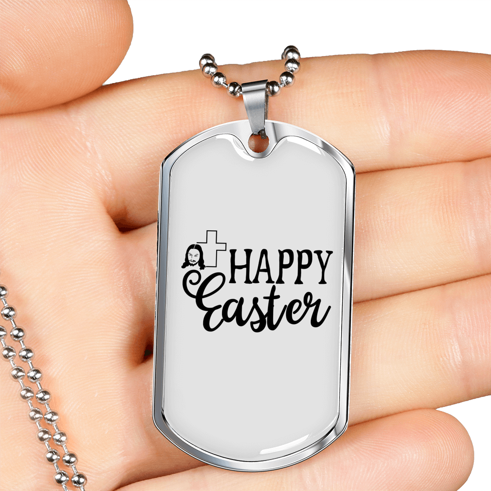 Happy Easter Necklace Stainless Steel or 18k Gold Dog Tag 24" Chain-Express Your Love Gifts