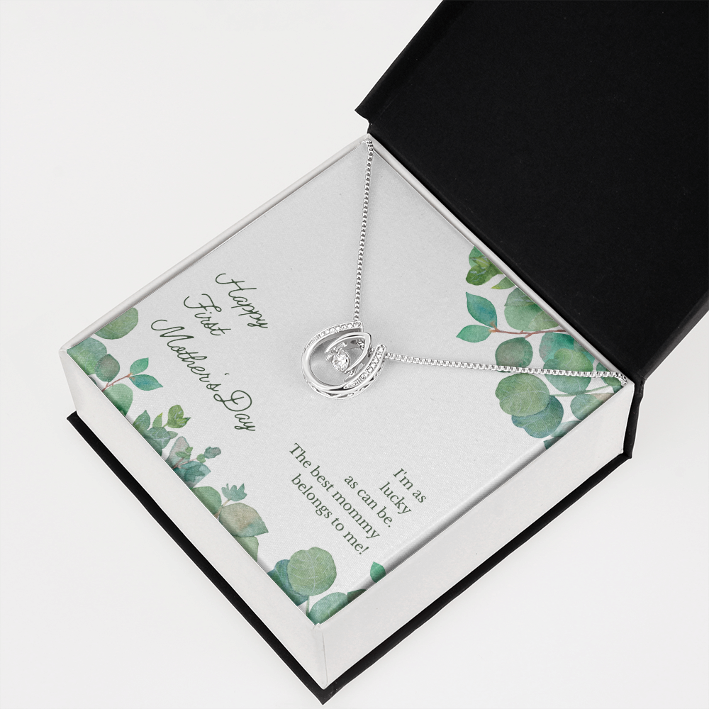 Happy First Mother's Day Lucky Horseshoe Necklace Message Card 14k w CZ Crystals-Express Your Love Gifts