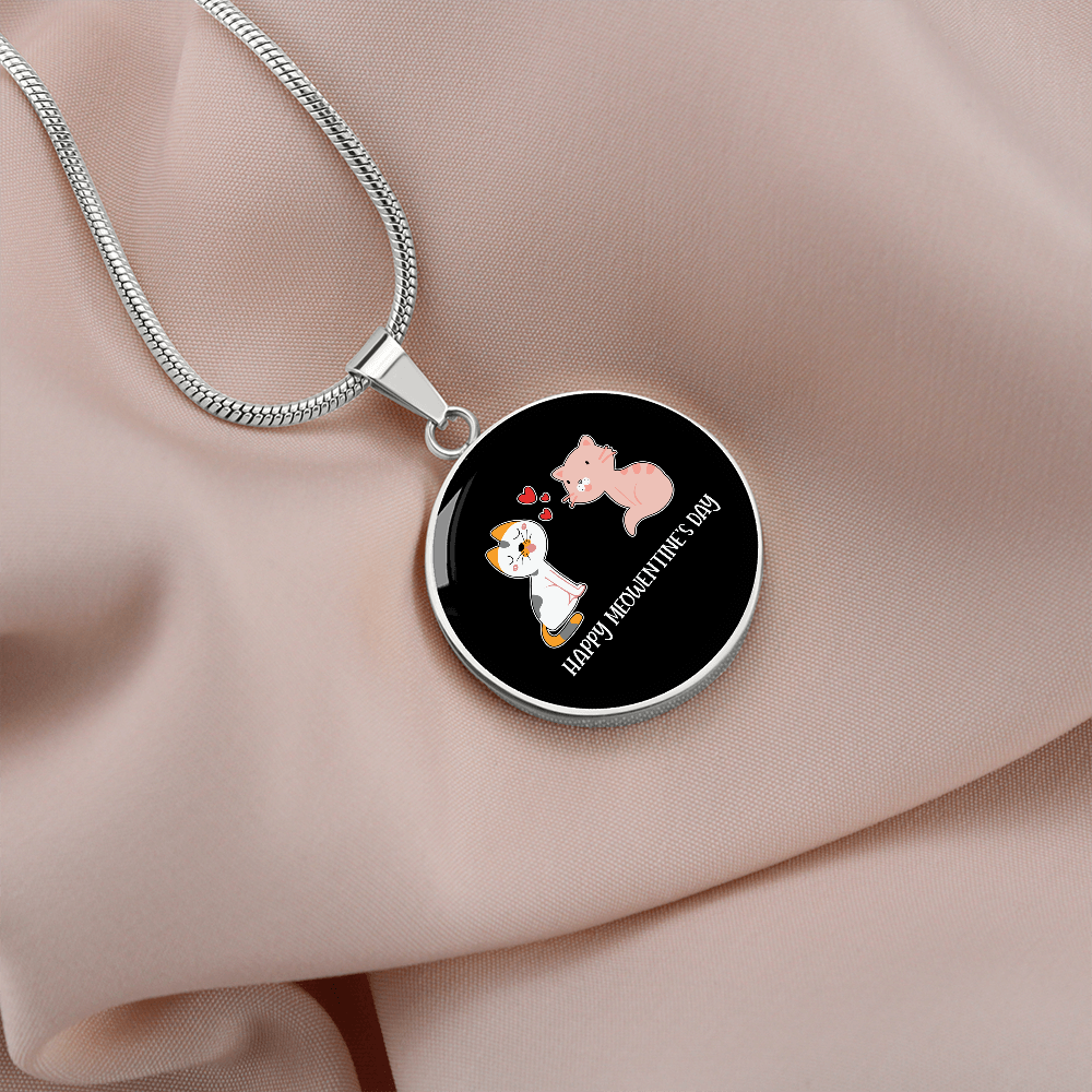 Happy Meowentine's Day Cat Circle Necklace Stainless Steel or 18k Gold 18-22"-Express Your Love Gifts