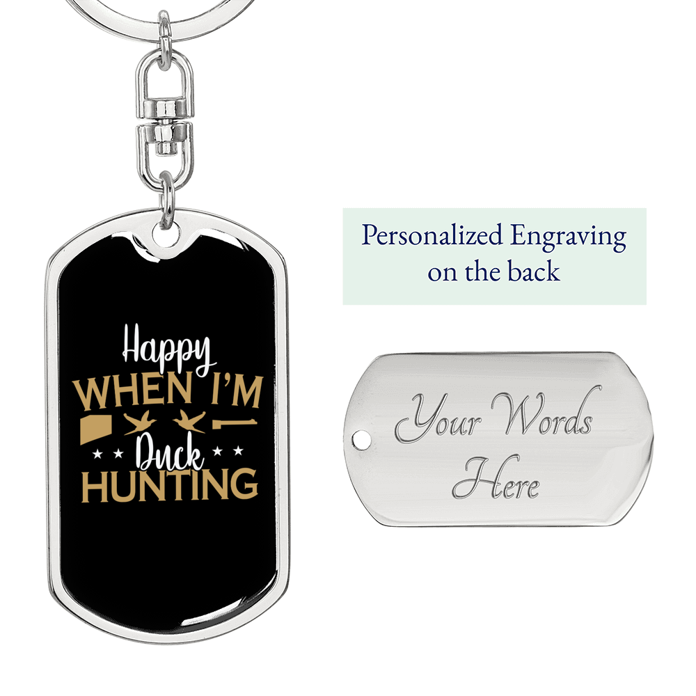 Happy When Hunter'S Keychain Gift Stainless Steel or 18k Gold Dog Tag Keyring-Express Your Love Gifts