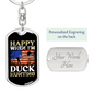 Happy When Hunting Flag Keychain Stainless Steel or 18k Gold Dog Tag Keyring-Express Your Love Gifts
