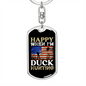 Happy When Hunting Flag Keychain Stainless Steel or 18k Gold Dog Tag Keyring-Express Your Love Gifts