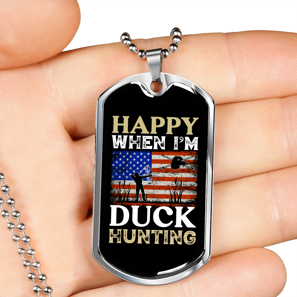 Happy When Hunting Flag Necklace Stainless Steel or 18k Gold Dog Tag 24" Chain-Express Your Love Gifts