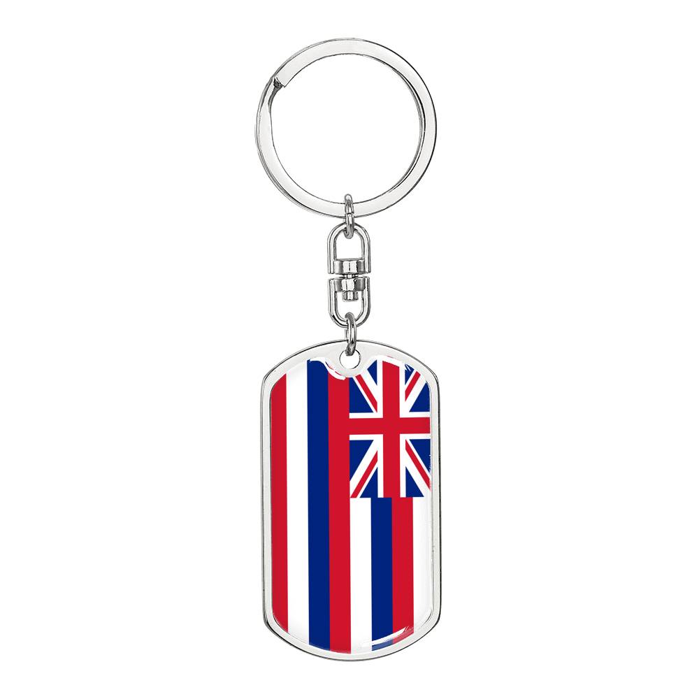 Hawaii State Flag Keychain Dog Tag Stainless Steel or 18k Gold-Express Your Love Gifts