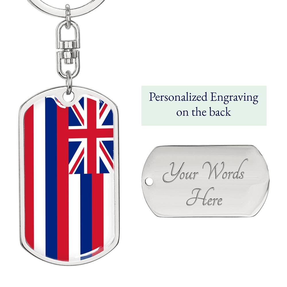 Hawaii State Flag Keychain Dog Tag Stainless Steel or 18k Gold-Express Your Love Gifts