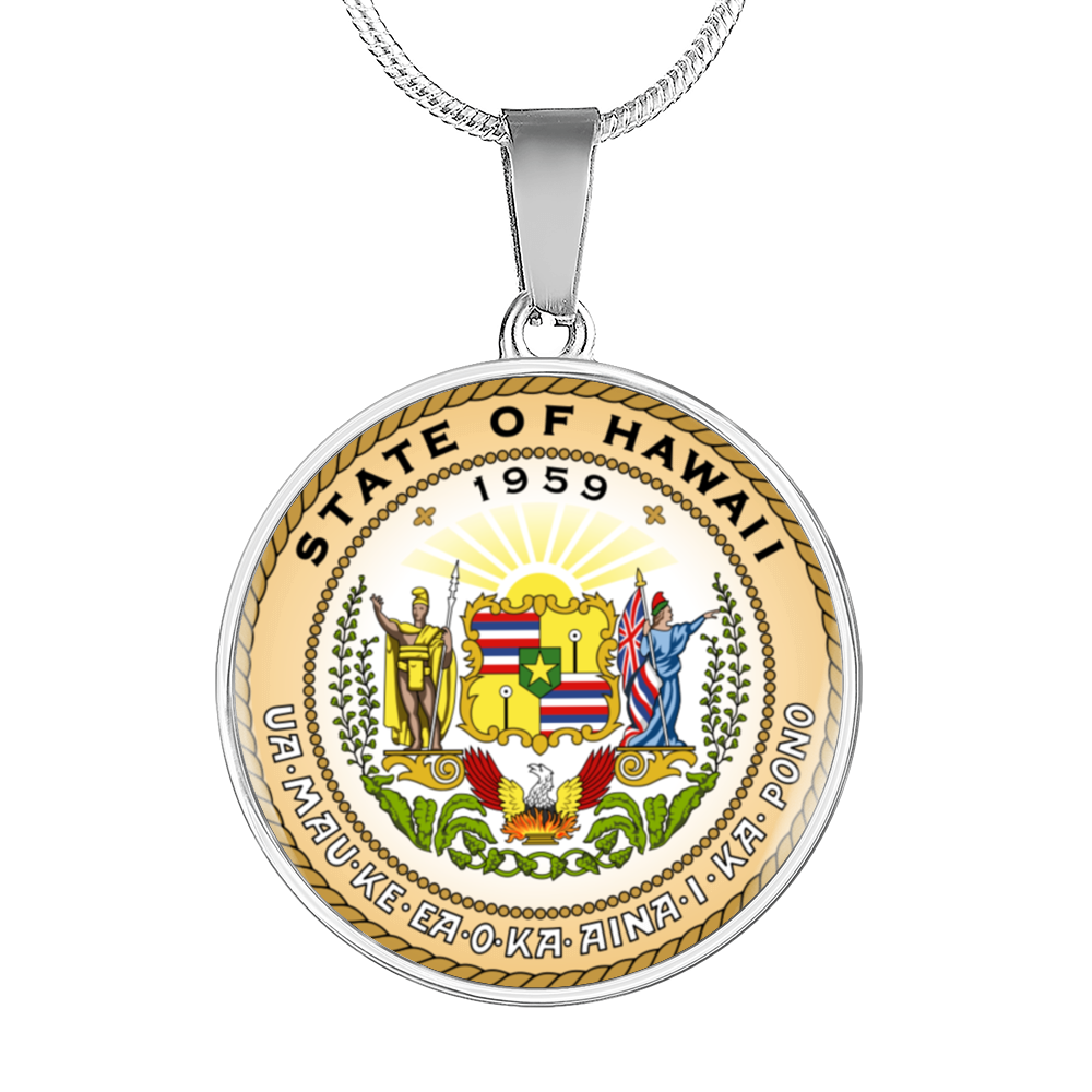 Hawaii State Seal Necklace Circle Pendant Stainless Steel or 18k Gold 18-22"-Express Your Love Gifts
