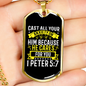 He Cares For You 1 Peter 5:7 Necklace Stainless Steel or 18k Gold Dog Tag 24" Chain-Express Your Love Gifts