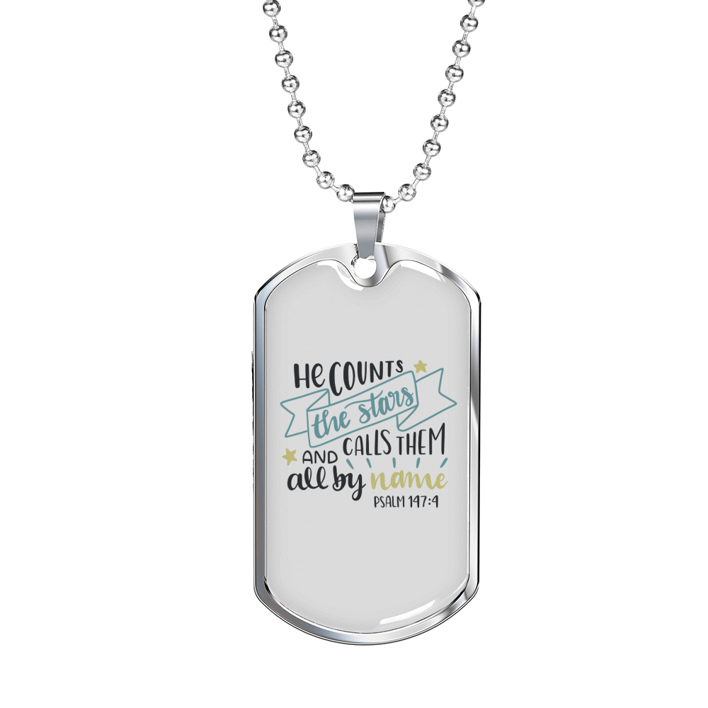 He Count Stars Psalm 147:4 Necklace Stainless Steel or 18k Gold Dog Tag 24" Chain-Express Your Love Gifts