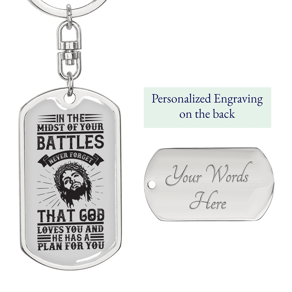 He Has A Plan Keychain Stainless Steel or 18k Gold Dog Tag Keyring-Express Your Love Gifts