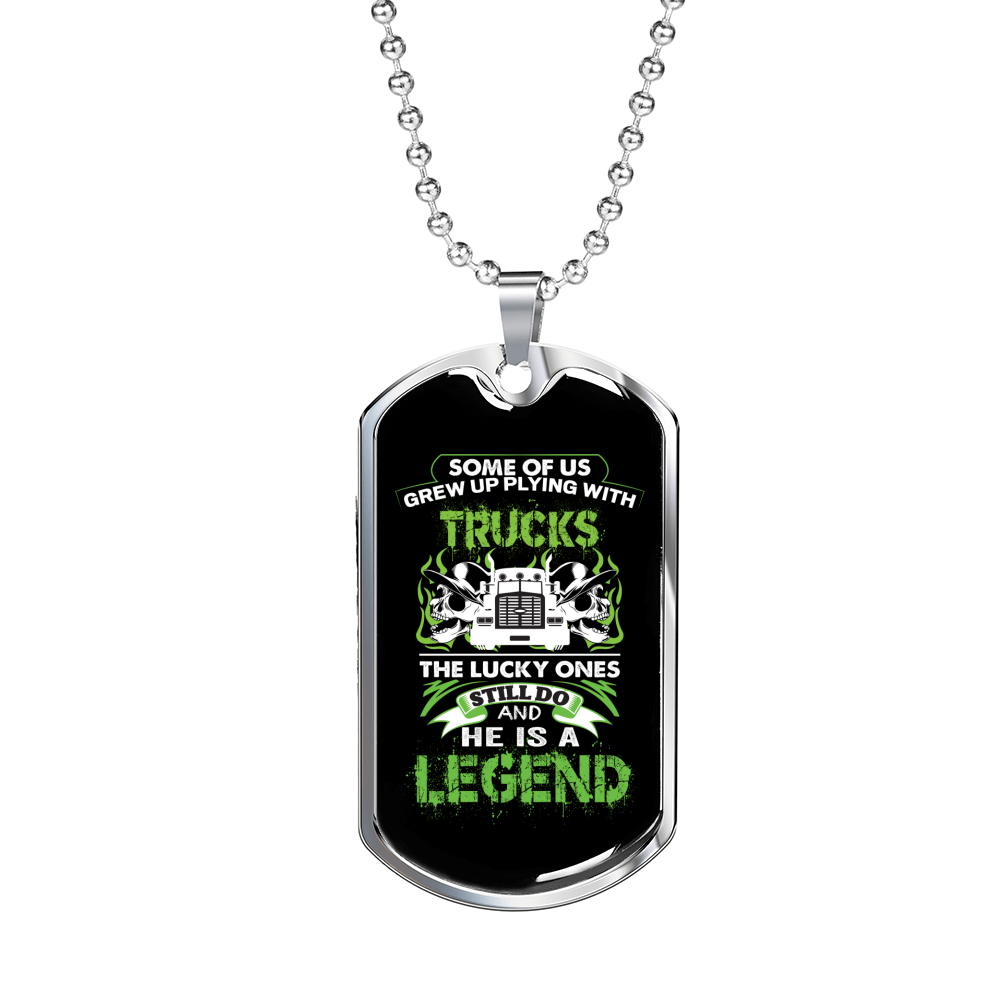 He Is A Legend Trucker Dog Tag Stainless Steel or 18k Gold 24" Chain-Express Your Love Gifts