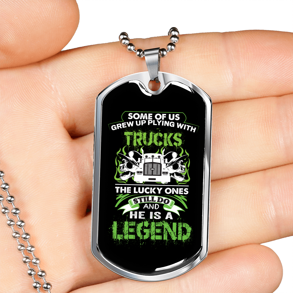He Is A Legend Trucker Dog Tag Stainless Steel or 18k Gold 24" Chain-Express Your Love Gifts