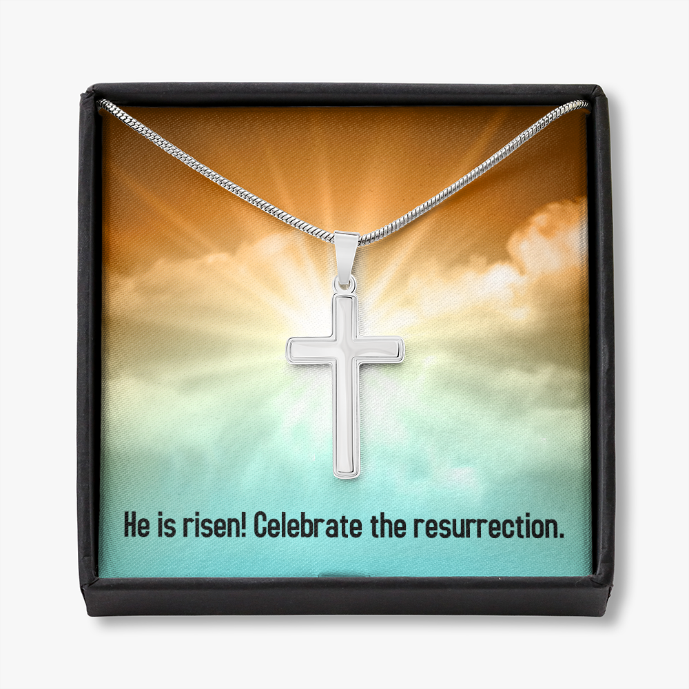 He Is Risen Cross Card Necklace w Stainless Steel Pendant-Express Your Love Gifts