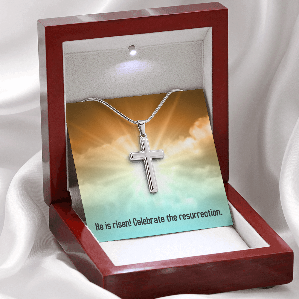 He Is Risen Cross Card Necklace w Stainless Steel Pendant-Express Your Love Gifts