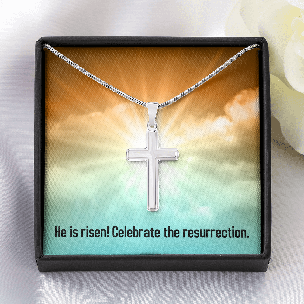 He Is Risen Cross Card Necklace w Stainless Steel Pendant-Express Your Love Gifts