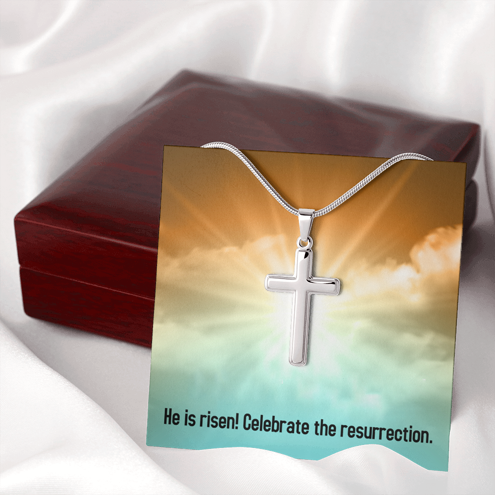 He Is Risen Cross Card Necklace w Stainless Steel Pendant-Express Your Love Gifts