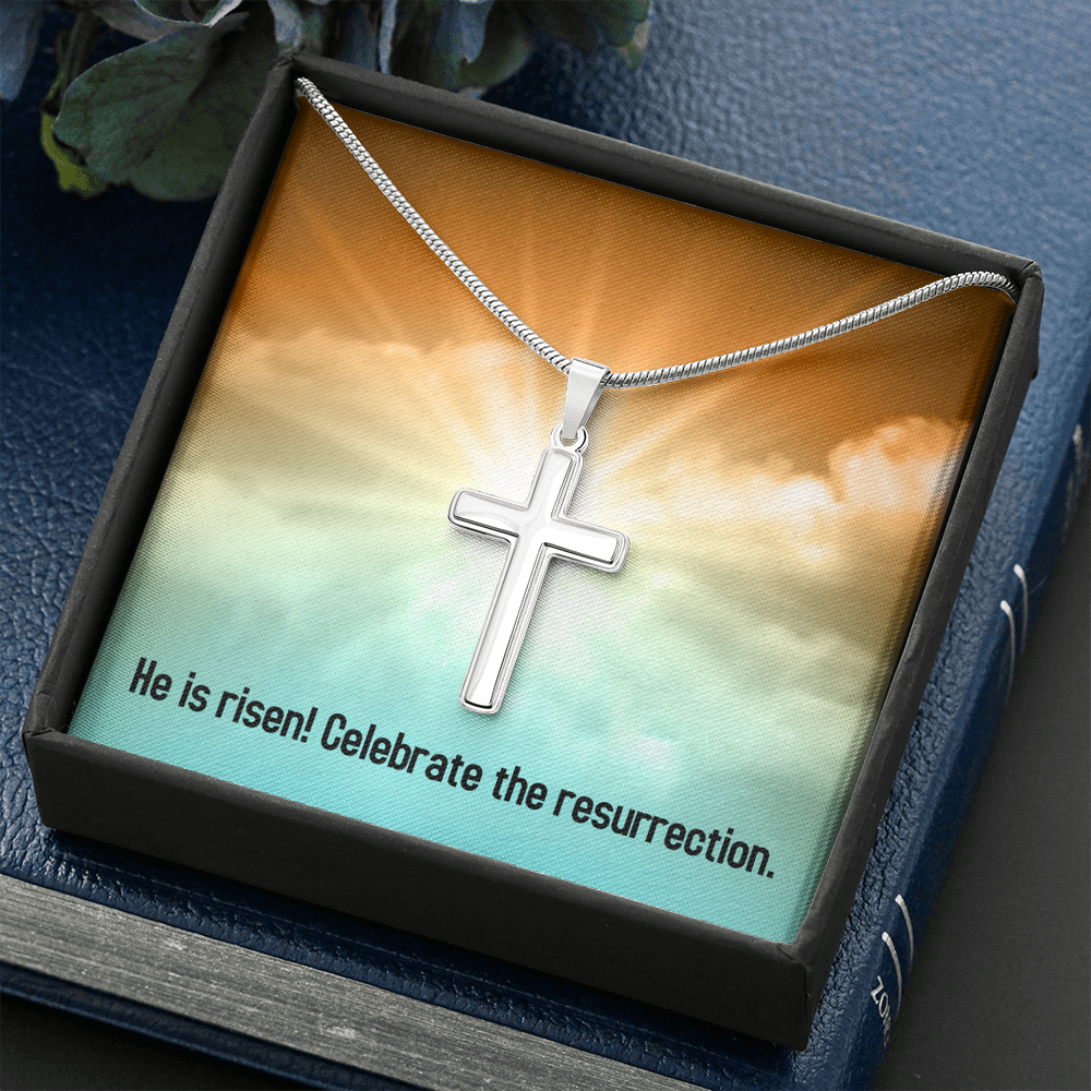 He Is Risen Cross Card Necklace w Stainless Steel Pendant-Express Your Love Gifts