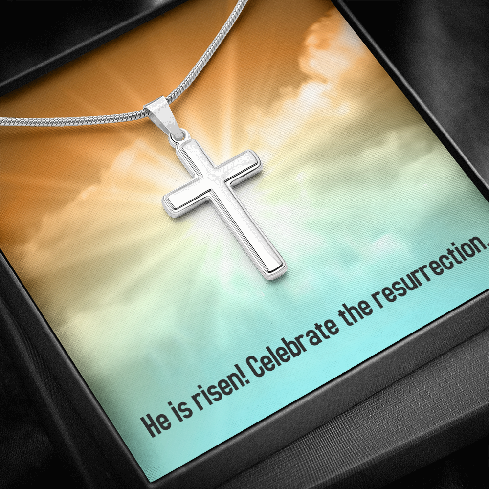 He Is Risen Cross Card Necklace w Stainless Steel Pendant-Express Your Love Gifts