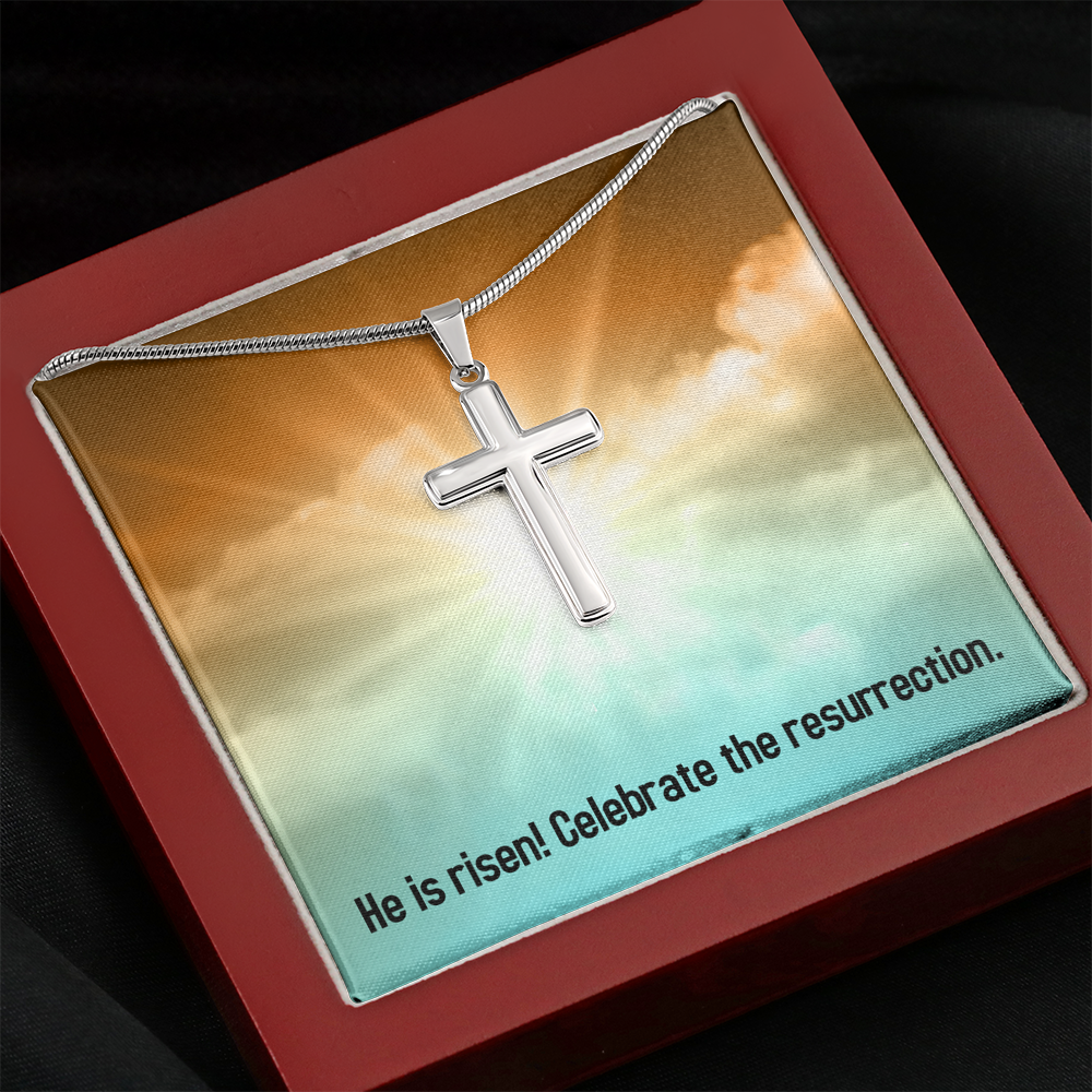 He Is Risen Cross Card Necklace w Stainless Steel Pendant-Express Your Love Gifts