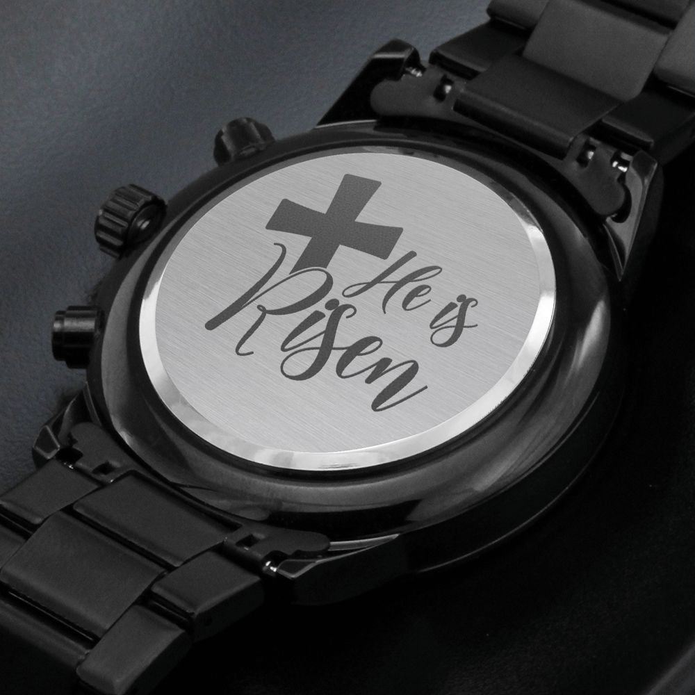 He Is Risen Cross Engraved Bible Verse Men's Watch Multifunction Stainless Steel W Copper Dial-Express Your Love Gifts