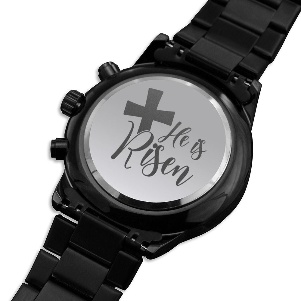 He Is Risen Cross Engraved Bible Verse Men's Watch Multifunction Stainless Steel W Copper Dial-Express Your Love Gifts