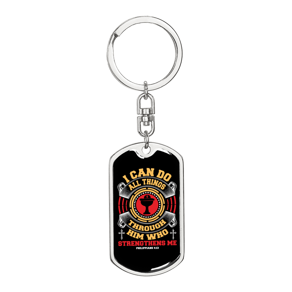 He Strengthens Me Philippians 4:13 Keychain Stainless Steel or 18k Gold Dog Tag Keyring-Express Your Love Gifts