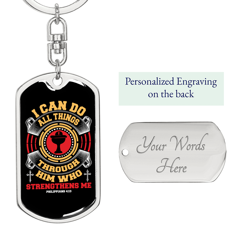 He Strengthens Me Philippians 4:13 Keychain Stainless Steel or 18k Gold Dog Tag Keyring-Express Your Love Gifts