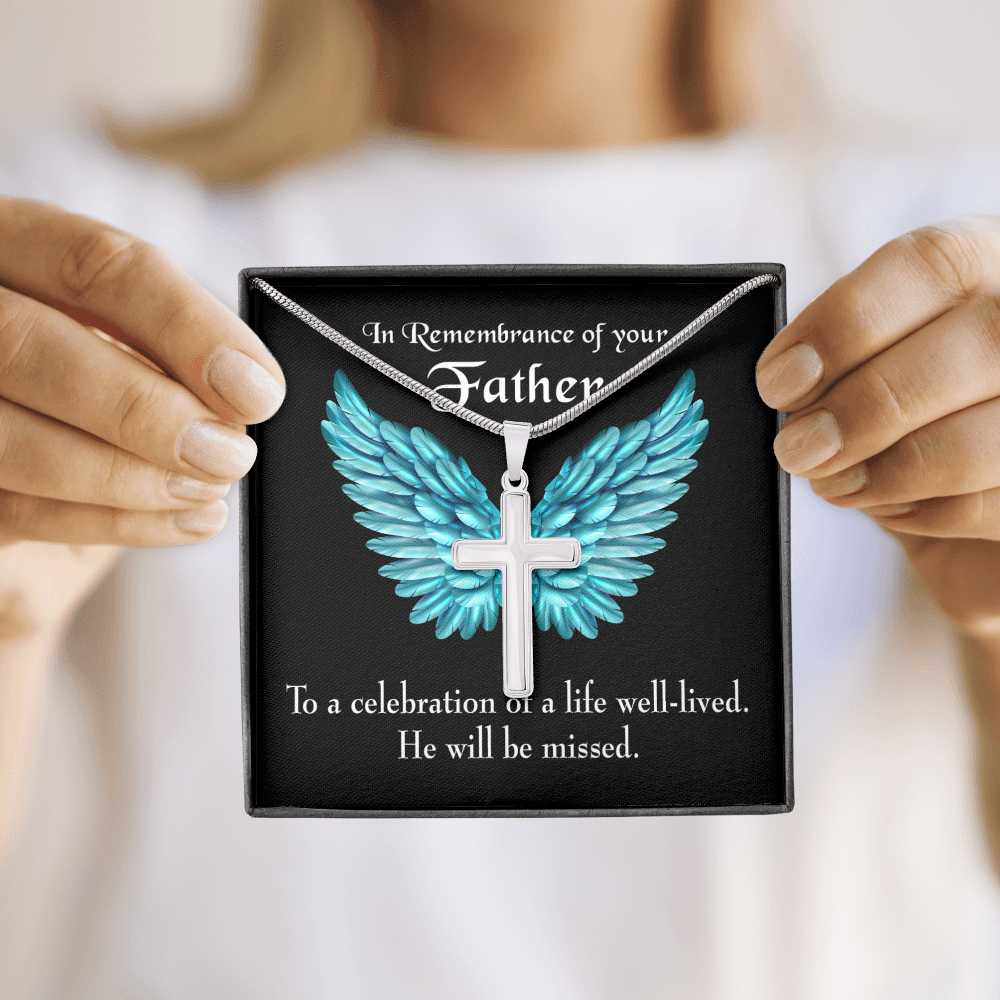 He Will be Missed Dad Memorial Gift Dad Memorial Cross Necklace Sympathy Gift Loss of Father Condolence Message Card-Express Your Love Gifts