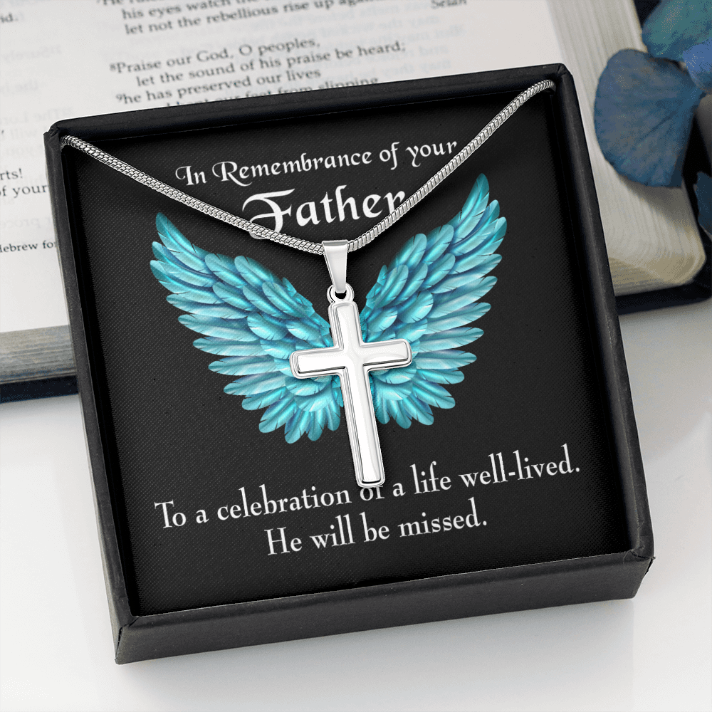 He Will be Missed Dad Memorial Gift Dad Memorial Cross Necklace Sympathy Gift Loss of Father Condolence Message Card-Express Your Love Gifts