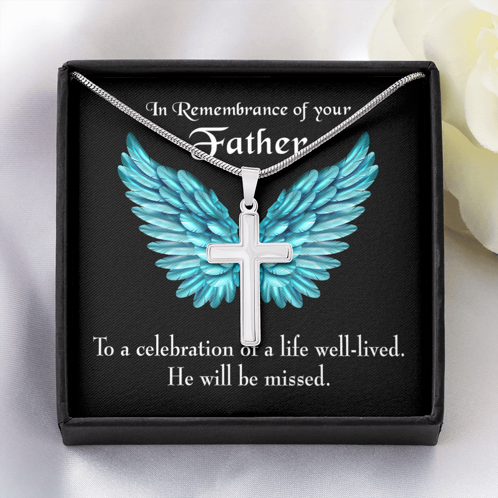 He Will be Missed Dad Memorial Gift Dad Memorial Cross Necklace Sympathy Gift Loss of Father Condolence Message Card-Express Your Love Gifts