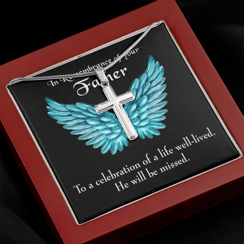 He Will be Missed Dad Memorial Gift Dad Memorial Cross Necklace Sympathy Gift Loss of Father Condolence Message Card-Express Your Love Gifts