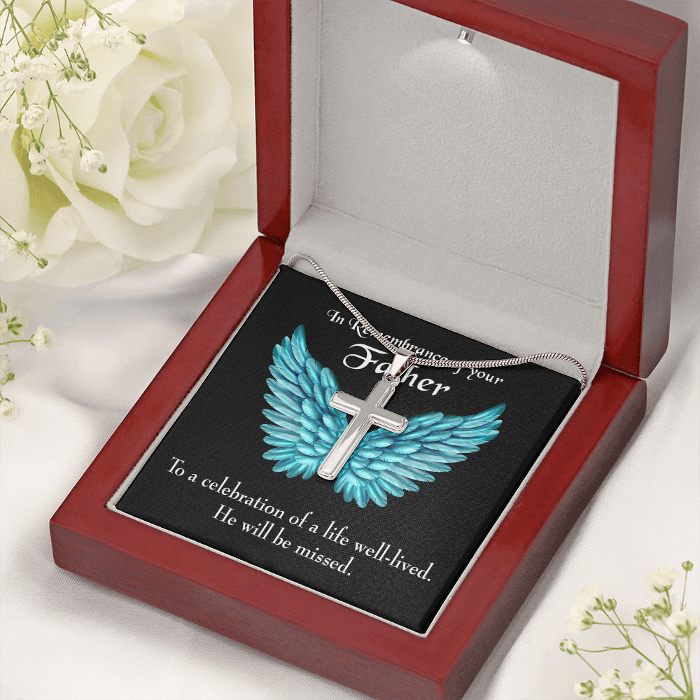 He Will be Missed Dad Memorial Gift Dad Memorial Cross Necklace Sympathy Gift Loss of Father Condolence Message Card-Express Your Love Gifts