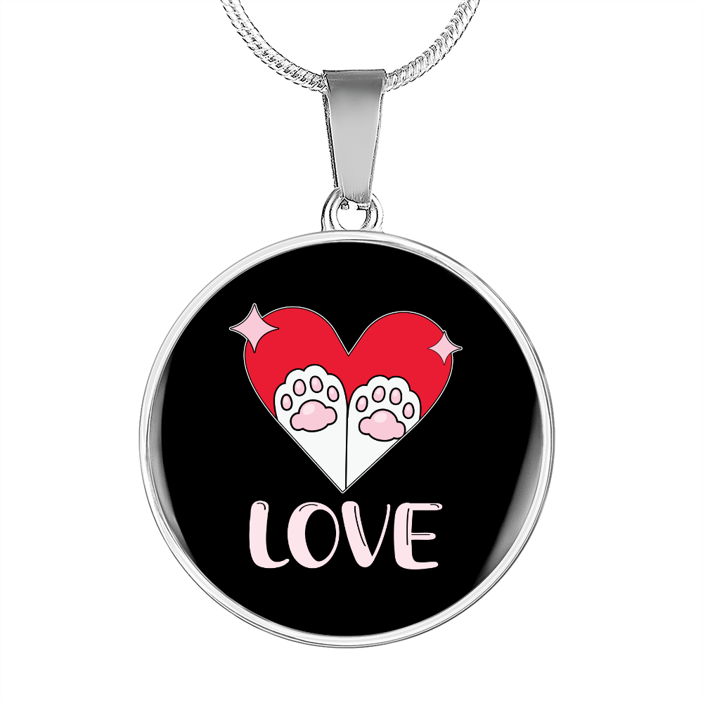Heart Paws Love Cat Circle Necklace Stainless Steel or 18k Gold 18-22"-Express Your Love Gifts