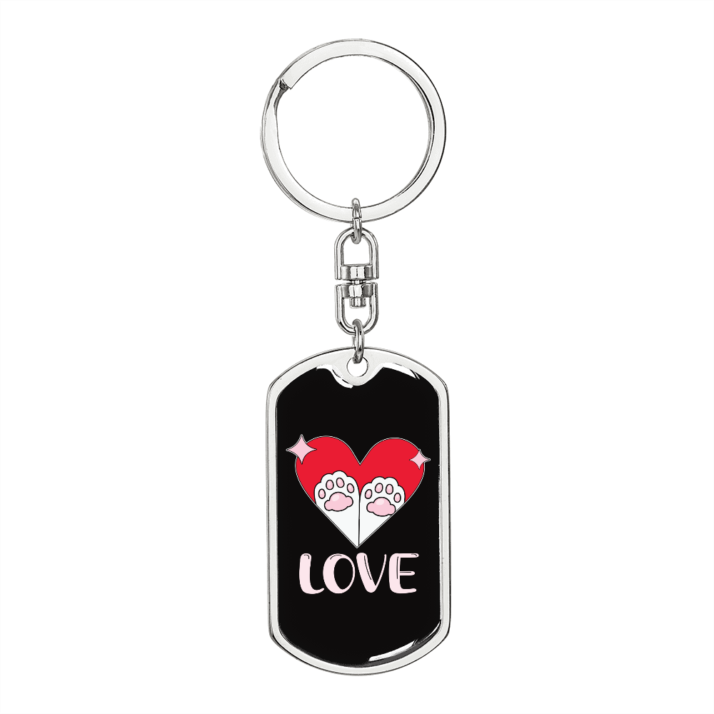 Heart Paws Love Cat Keychain Stainless Steel or 18k Gold Dog Tag Keyring-Express Your Love Gifts