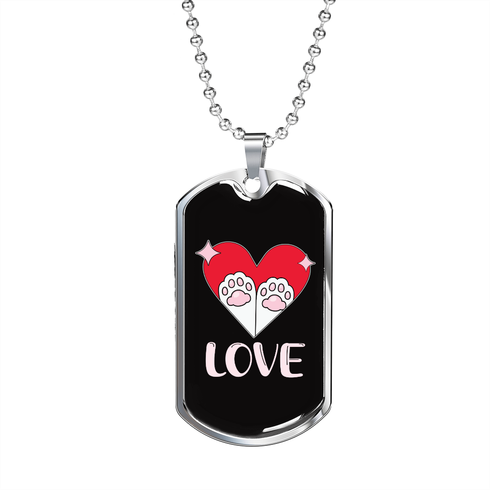 Heart Paws Love Cat Necklace Stainless Steel or 18k Gold Dog Tag 24" Chain-Express Your Love Gifts