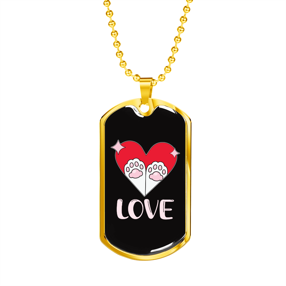 Heart Paws Love Cat Necklace Stainless Steel or 18k Gold Dog Tag 24" Chain-Express Your Love Gifts