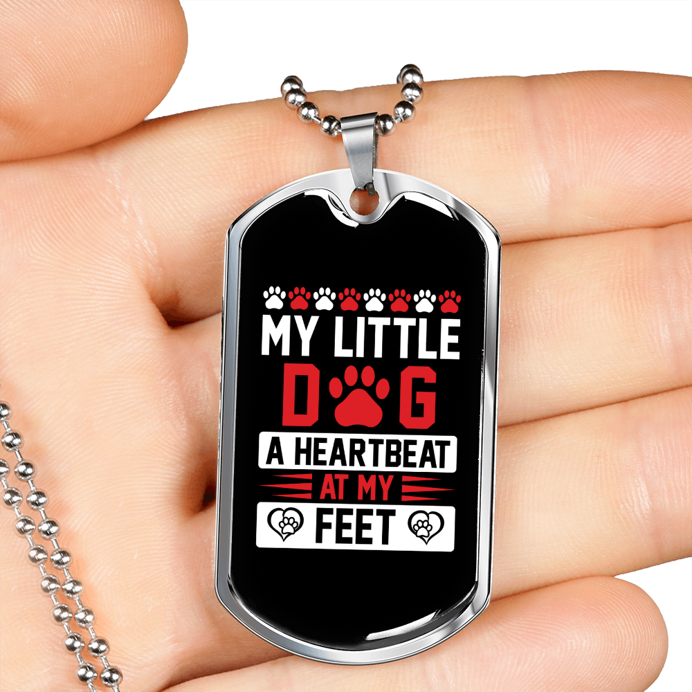 Heartbeat at My Feet Paw Necklace Stainless Steel or 18k Gold Dog Tag 24" Chain-Express Your Love Gifts