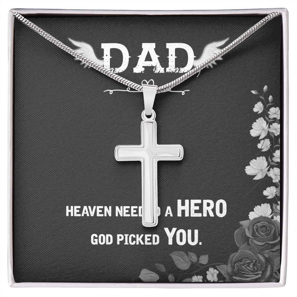Heaven Needed a Hero Dad Memorial Gift Dad Memorial Cross Necklace Sympathy Gift Loss of Father Condolence Message Card-Express Your Love Gifts