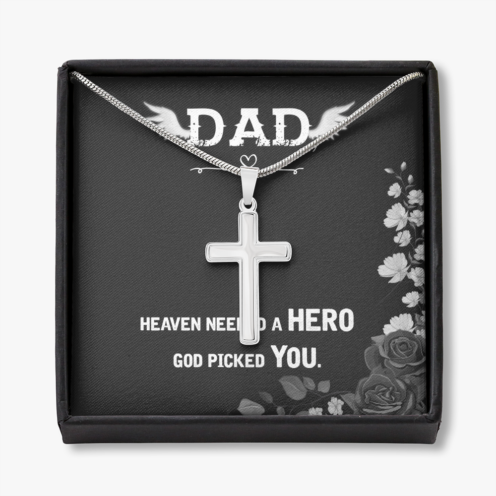 Heaven Needed a Hero Dad Memorial Gift Dad Memorial Cross Necklace Sympathy Gift Loss of Father Condolence Message Card-Express Your Love Gifts