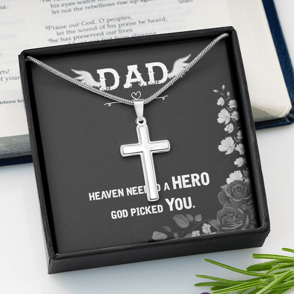 Heaven Needed a Hero Dad Memorial Gift Dad Memorial Cross Necklace Sympathy Gift Loss of Father Condolence Message Card-Express Your Love Gifts
