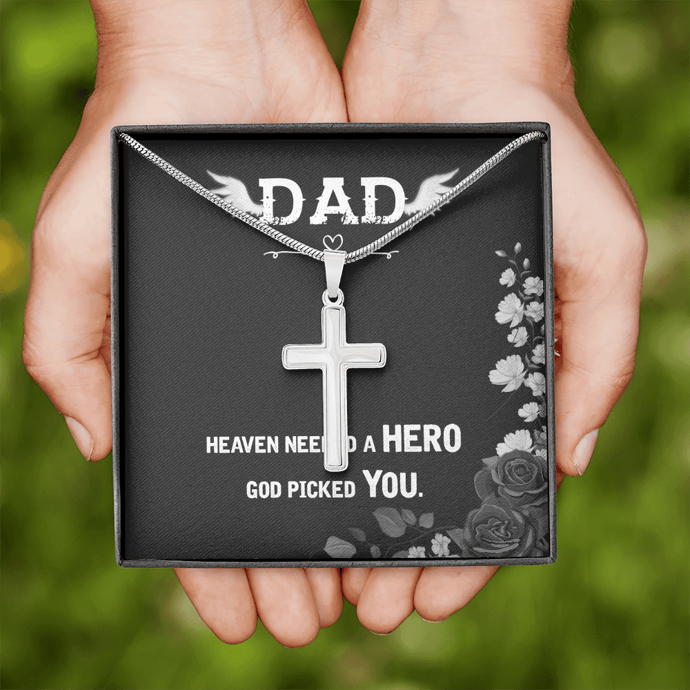 Heaven Needed a Hero Dad Memorial Gift Dad Memorial Cross Necklace Sympathy Gift Loss of Father Condolence Message Card-Express Your Love Gifts
