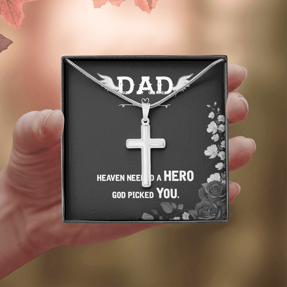 Heaven Needed a Hero Dad Memorial Gift Dad Memorial Cross Necklace Sympathy Gift Loss of Father Condolence Message Card-Express Your Love Gifts