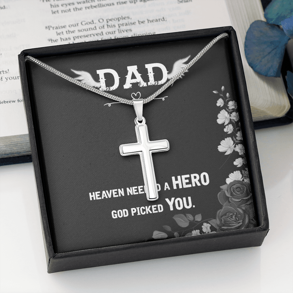Heaven Needed a Hero Dad Memorial Gift Dad Memorial Cross Necklace Sympathy Gift Loss of Father Condolence Message Card-Express Your Love Gifts