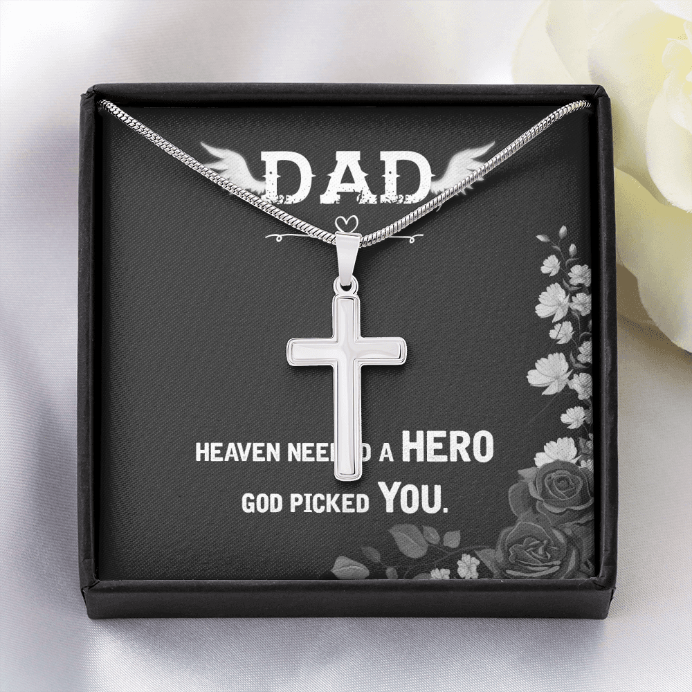 Heaven Needed a Hero Dad Memorial Gift Dad Memorial Cross Necklace Sympathy Gift Loss of Father Condolence Message Card-Express Your Love Gifts