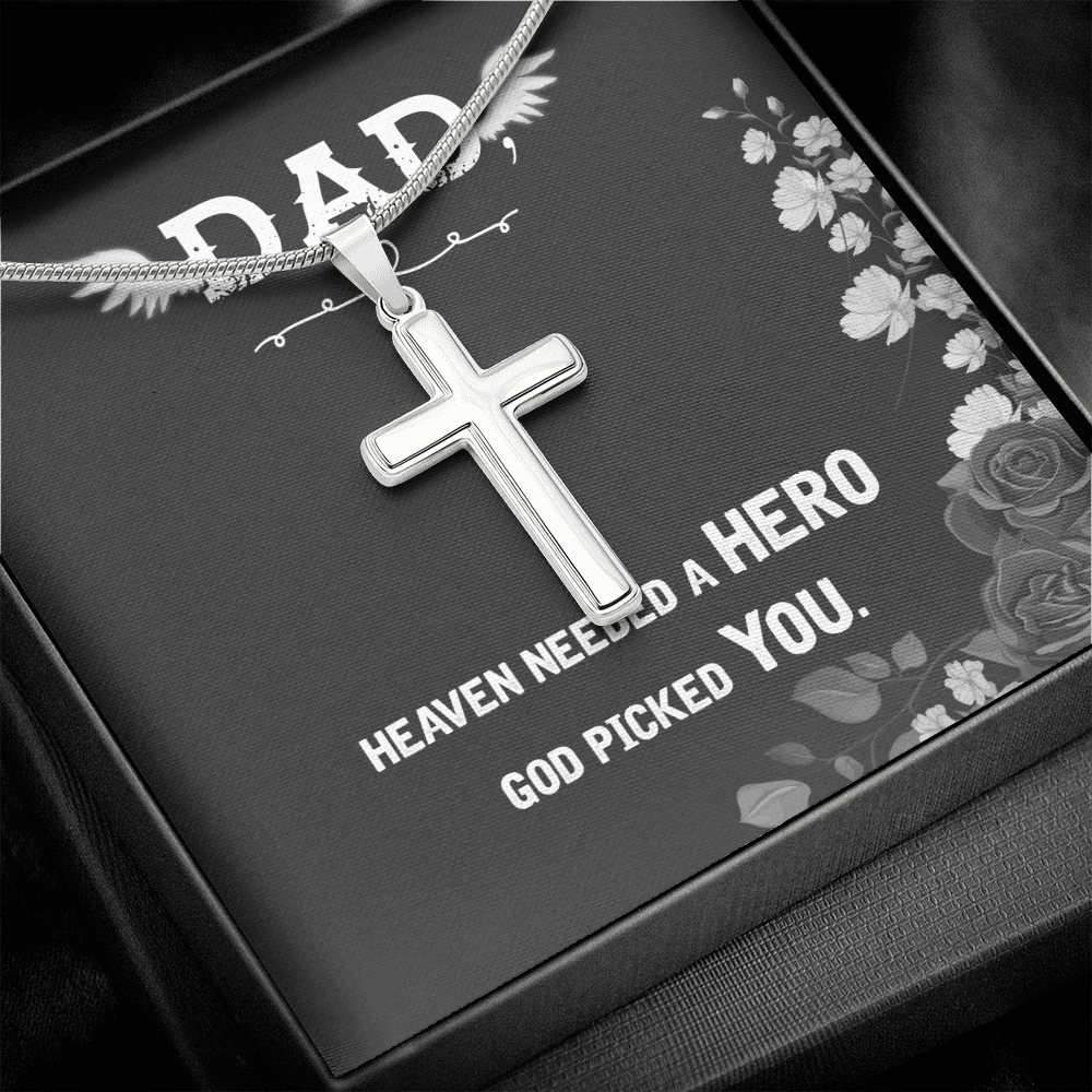Heaven Needed a Hero Dad Memorial Gift Dad Memorial Cross Necklace Sympathy Gift Loss of Father Condolence Message Card-Express Your Love Gifts