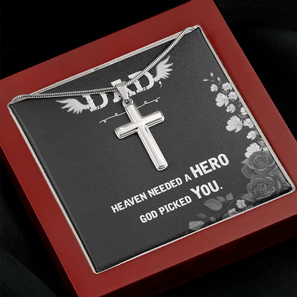 Heaven Needed a Hero Dad Memorial Gift Dad Memorial Cross Necklace Sympathy Gift Loss of Father Condolence Message Card-Express Your Love Gifts