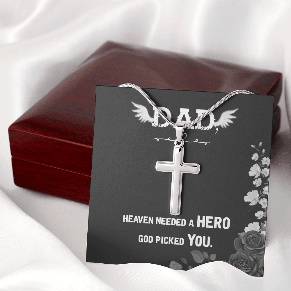 Heaven Needed a Hero Dad Memorial Gift Dad Memorial Cross Necklace Sympathy Gift Loss of Father Condolence Message Card-Express Your Love Gifts